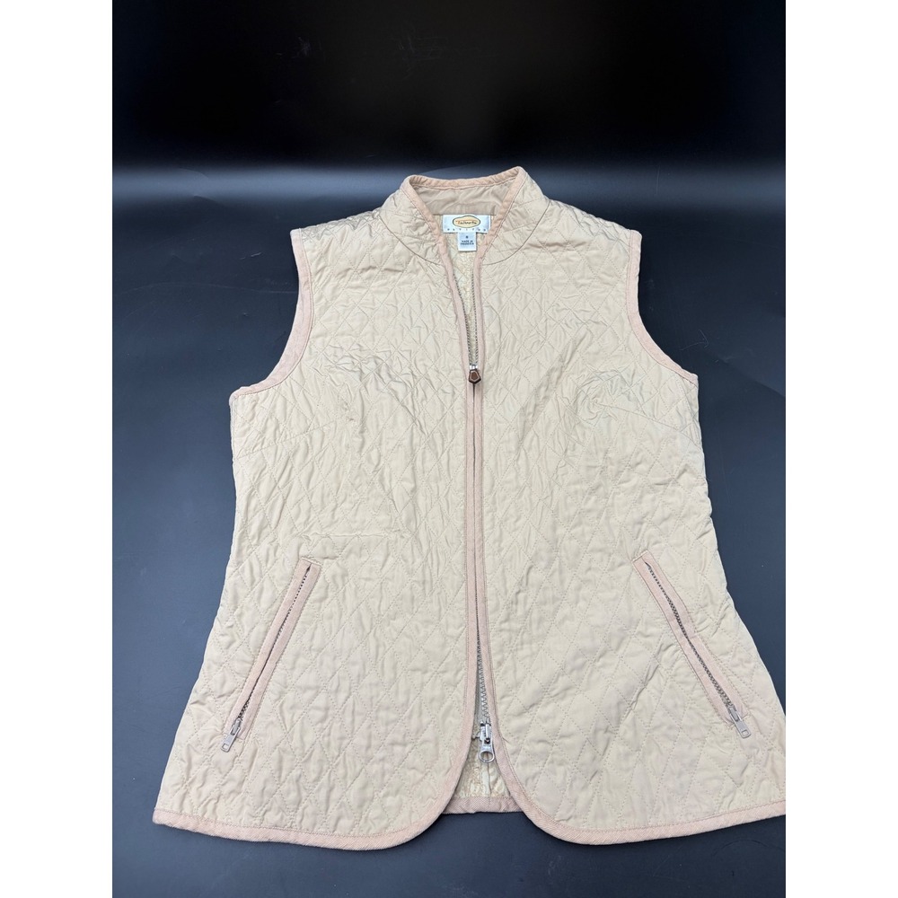 Talbots Petites Women Beige Quilted Full Zip Mock Neck Vest Small P Tan